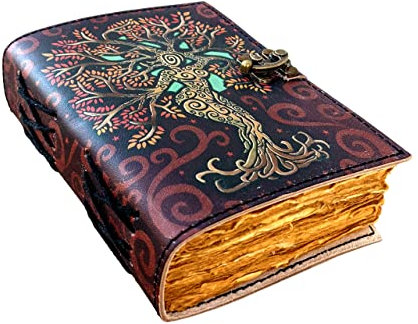 Al Hazza Handicrafts Leeres Zauberbuch der Schatten – Tagebuch mit Schlossverschluss – Hexereibedarf – handgefertigtes Vintage-Tagebuch aus Leder – geprägtes Gebet Heidnisch – Wicca-Notizbuch täglich