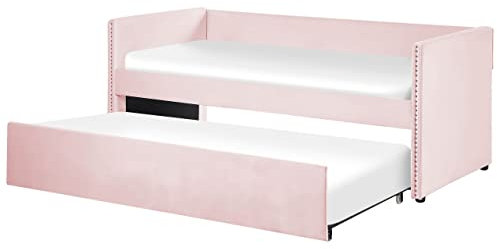 Lit Gigogne Banquette 90 x 200 cm Style Moderne en Velours Rose Clair Troyes