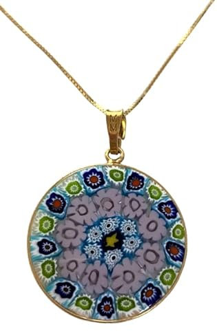 LE GEMME DI VENEZIA Collar para mujer con colgante Murrina Milefiori Venezia de cristal original de Murano y plata 925, diámetro 23, media, Plata esterlina, Cristal de Murano.