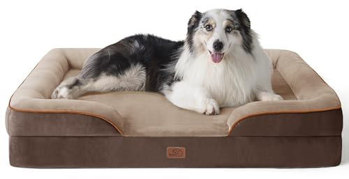 BEDSURE orthopädisches Hundebett Ergonomisches Hundesofa - 106x80 cm Hundecouch mit eierförmiger Kistenschaum für große Hunde, waschbar rutschfest Hundebetten, braun
