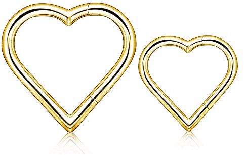 Longbeauty 2 Pcs 1.2mm Ohrpiercing Intimpiercing G23 Titan Klicker Nasenring Knorpel Ohrring Segmentring Daith Conch Tragus Helix Septum Nasenpiercing Herz/Mond, 8MM/10MM, Gold, Stil A