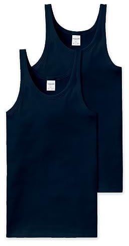 Schiesser Men's 2 Pack Sleeveless Vest-Essential Fine Rib Underwear, Navy_205144, XXXL (Pack of 2)
