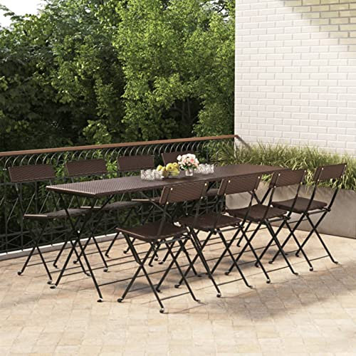 MOONAIRY Bistrostühle 8 STK. Klappbar, Gartenstühle, Balkonstuhl, Balkon Stuhl, Garten Stühle, Terrassenstuhl, Stühle Für Draußen, Braun Poly Rattan und Stahl