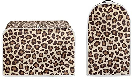 Poceacles Juego de funda para licuadora con asa superior y 4 rebanadas para tostadora, diseño de leopardo marrón, funda protectora a prueba de polvo, M