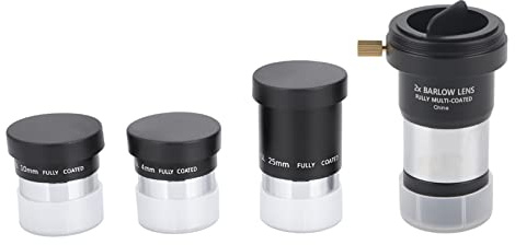 127eq Lenses, 1.25 Plossl Telescope Eyepiece Set 4 10 25mm 2X Lens Kit for Astronomy