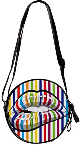 WOSHJIUK Kleine Umhängetasche,Kussmund mit Regenbogenstreifen,Reise-Umhängetasche mit verstellbarem Riemen, Messenger-Tasche für Damen