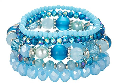 FULU AUTUMN Damen Kristall Perlen Armband Mehrschichtiges Steine Armband Boho Modeschmuck Beste Freundin Geschenke(21-Lake blue)