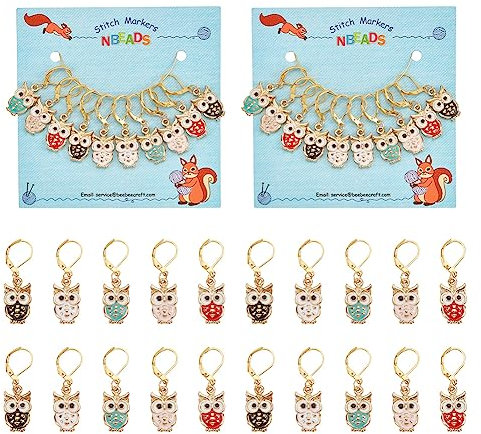 nbeads 20 Stück 5 Farben Maschenmarkierer, Legierung Eule Emaille Häkeln Charms Stitch Marker Stricken DIY Geschenk für Stricken Weben Nähen Zubehör Quilten Schmuckherstellung