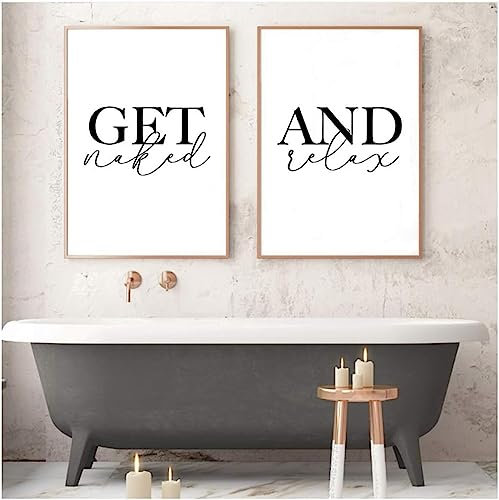 MHLCMG Leinwand Malerei Get Naked and Relax Bilder Wandkunst Moderne Poster Kunstdruck Bild Wand Badezimmer Toilette Dekor Kein Rahmen (2X40X60CM)