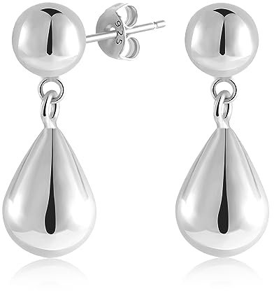Silber 925 Ohrringe Wassertropfen Damen, Dupes Ohrringe kugel kleine Ohrstecker mit lange Tropfen Anhänger Silber 925 Ohrringe Hängende Baumelnd Dick leicht Chunky groß Creolen Silber Damen