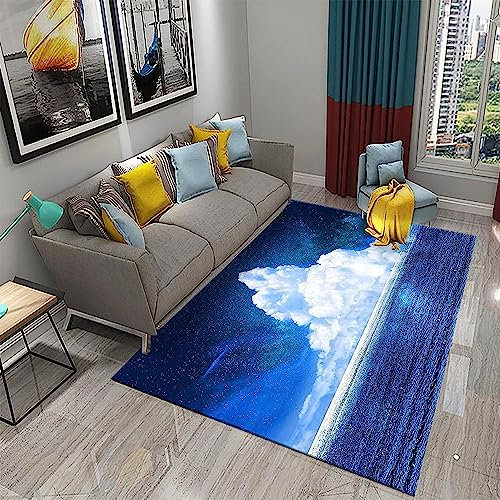 3D Weiße Wolke, Meereslandschaft, Sternenhimmel 80 X 120 cm Kinder Jugendliche Jungen Teppich Schlafzimmer Dekoration Kinderzimmer Wohnzimmer, Krabbelmatte Modern Weichem Flanell Kinderteppiche