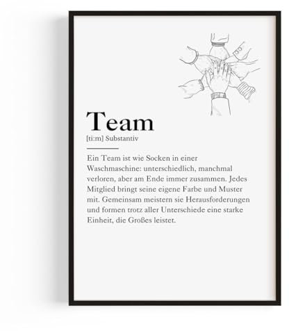 PULSE of HOME Büro Deko – Büro Gadgets & Schreibtisch Deko Team Definition Hand A4 (21 x 29,7) – Beliebte Büro Zubehör & kleine Aufmerksamkeit für Kollegen und Team Geschenk - Ohne Rahmen