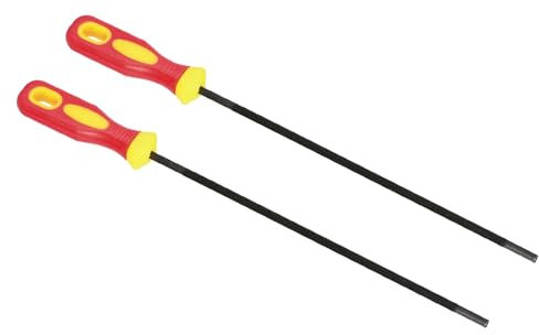 PATIKIL Motosierra Cadena Afilado Lima, 2 Paquete 3/16 (4,8mm) Redonda Cadena Sierra Afilador Lima con Plástico Mango para Motosierra, Rojo Amarillo