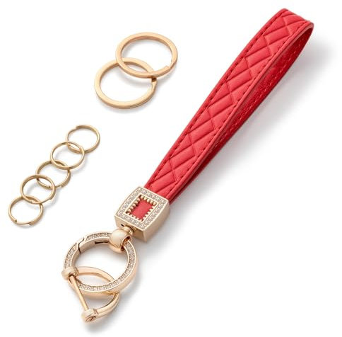 AOKSUNOVA Schlüsselanhänger für Damen und Auto - Glitzer Leder Design - Geschenk für Frauen und Freundin (Rot)
