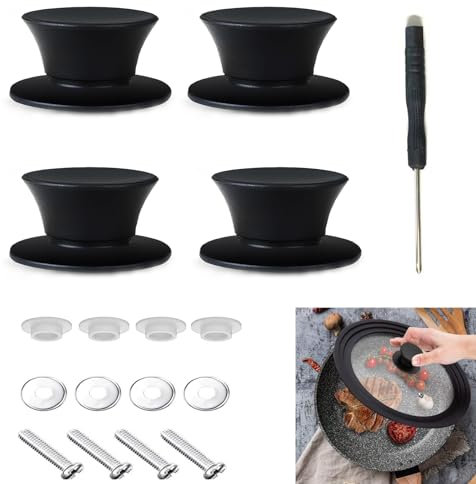 YQBFTC 4 Pezzi Pomelli per Coperchi Pentole,Pomello Coperchio Pentola,Manopole di Ricambio per Coperchio Pentola in Silicone con Viti,Pomelli Coperchio Universali Antiscottatura,Manici per Pentole