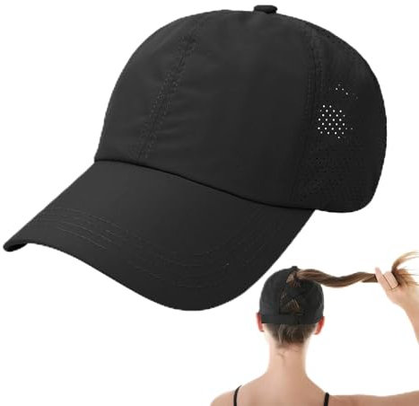 KRYMSON 1 Stück Damenmütze, Damen-Laufmütze, Schwarze Baseballkappe, Mesh-Cross-Pferdeschwanzmütze, Schnell Trocknende Sportmütze, Verstellbare Laufmütze, Geeignet Für Sport, Urlaub, Reisen