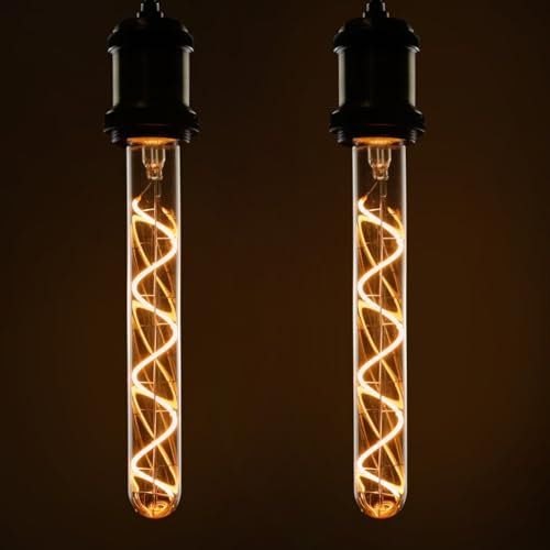 GBLY 2x LED Edison Glühbirne Röhrenlampe E27 Vintage Glühlampe in Röhrenform 225mm 3W Warmweiß Spirale Filament Antike Nostalgie und Retro Beleuchtung für Haus Café Bar Party, nicht dimmbar