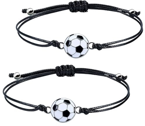 2 Pcs Schulkind Einschulung Armband,Schulkind Armband Mädchen Junge,Erster Schultag Einschulungsgeschenk,Geschenke zur Einschulung,Armbänder Einstellbare,Herz Fußball Schuztengel