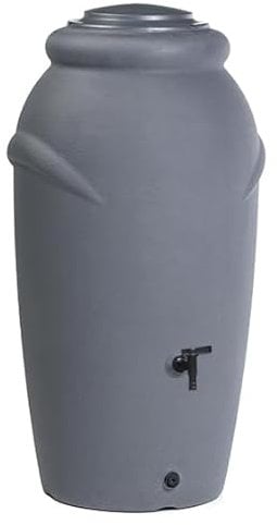Annastore Regentonne 210 Liter im Stil Einer Amphore H 118 cm - Regenfass Frostsicher und UV Beständig - Regenfass - Regenwassertonne - Regenwassertank - Regenwassersammler Farbe Grau