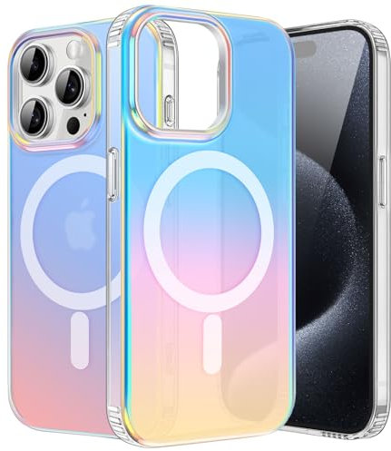 ÁRBOLORO Magnetisch Hülle für iPhone 15 Pro 6,1 Zoll Kompatibel mit MagSafe, Irisierend Farbverlauf Handyhülle Stoßfeste Kratzfest Holografisch Case Farbwechsel Effekt Matt Bunt Schutzhülle