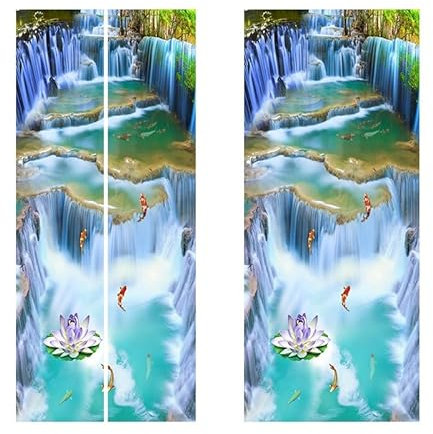 Boden Fliesenaufkleber 1 Stücke Wasserfall Landschaft Tür Aufkleber Schlafzimmer Badezimmer Tür Dekoration Home Tür Wand Küche Fenster Aufkleber Kleine