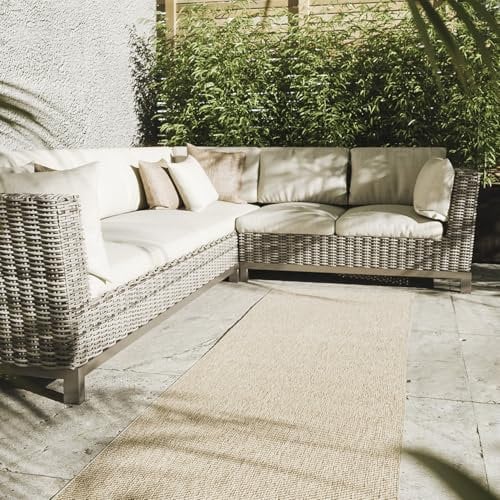Interiyou Outdoor Teppich Wetterfest Asti - Läufer 80x300 cm Taupe - Jute Optik - Wasserfest für Balkon, Terrasse, Garten - Outdoorteppich passend auch für Wohnzimmer, Schlafzimmer und Küche