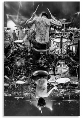 Travis Barker Drums Black White Poster Dekorative Malerei Leinwand Wandkunst Wohnzimmer Poster Schlafzimmer Malerei,Wandkunst Bilddruck Moderne Familienzimmer Dekor 12x18inch(30x45cm)