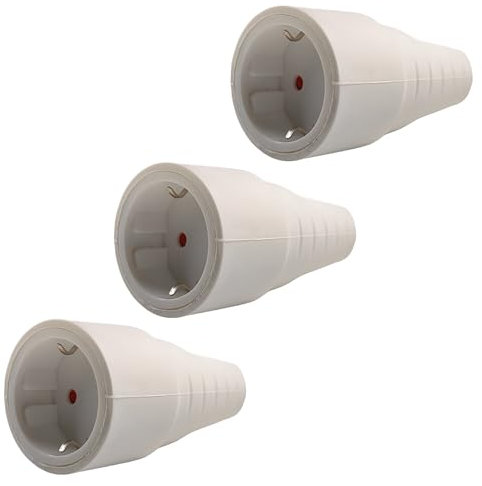 Gummikupplung 230V, Schutzkontaktkupplung, IP20, 16A, Schuko Kupplung mit Knickschutztülle, Bruchfest Schukokupplung mit Zugentlastung Aussenbereich, Kabel Kupplung bis max. 2,5mm², 3 Stücke (Weiß)