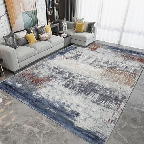 Teppich Retro Grau Blau Flauschig Kurzflor,Mikrofaser Super Weich,Anti-Rutsch,Waschbar,Teppich Webteppich Für Wohnzimmer,Flur,Schlafzimmer Teppichläufer 120X160Cm
