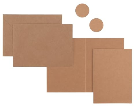 Florence Postkarten 50x und Briefumschläge 50x - Kraft - Braun - Postkarten Blanko Set - Klappkarten und Umschläge zum Einladungskarten, Briefpapier, Basteln und Scrapbook Zubehör - Faltkarten