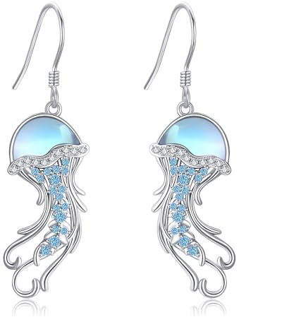 Quallen Ohrringe 925 Sterling Silber Mondstein Quallen Tropfen Ohrringe Ozean Schmuck für Frauen