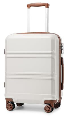 KONO Handgepäck Koffer 20 Zoll Leichter ABS Hartschalenkoffer mit TSA-Schloss Reisekoffer mit 4 Rollen Kabinenkoffer 52×38×21cm, Cremeweiß