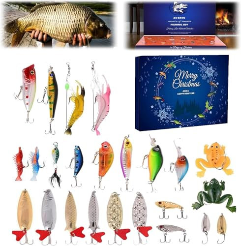 Angeln Adventskalender 2024 Männer 24 Days Angel Adventskalender 2024, Angelköder Weihnachts Countdown Kalender, Weihnachten Überraschung Geschenk Für Fischer Erwachsene Teenager jungens
