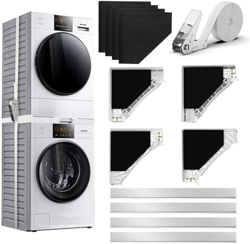 BARAKYEG zwischenbaurahmen trockner waschmaschine,Verbindungsrahmen für Waschmaschinen,universal Stapelset für Waschmaschinenschrank Trockner,mit Spanngurte mit Ratsche Einstellbare Größe(42-70cm)