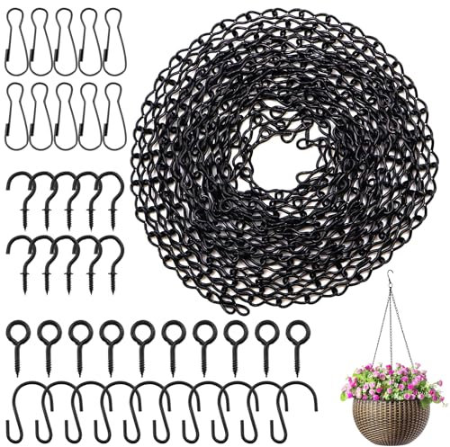 alwaiiz Blumenampel Ketten zum Aufhängen 500cm, Metallkette zum Aufhängen mit Haken, Clips und Schraubösen Haken, Kette zum Aufhängen Wird zum Aufhängen von Vogelfutterhäuschen, Blumentöpfen
