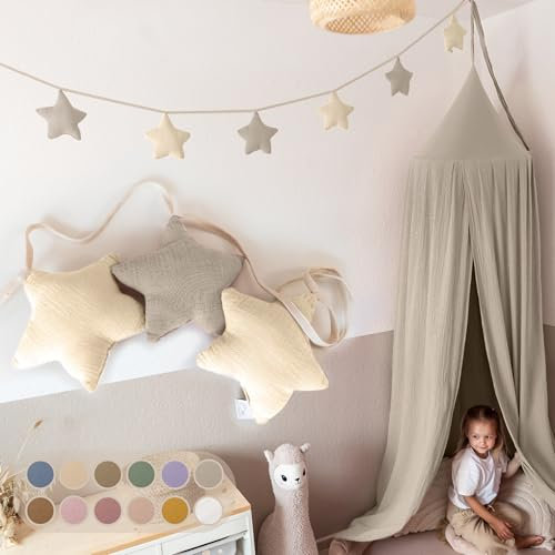 LILIMAUS Sternen Wimpelkette Stoff in 12 Farben - 100% Baumwolle Handmade Girlande - Musselin Hausbett Deko für Mädchen & Jungen - Kinderzimmer Babyzimmer Dekoration