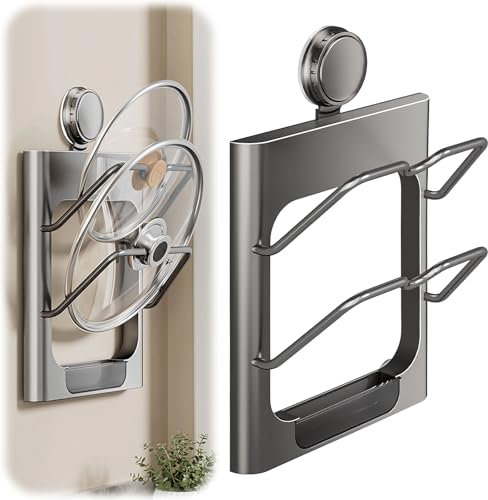 Dayinkes Organisateur de couvercle de casserole à ventouse - Support mural - Support de couvercle de casserole pratique dans l'armoire avec bac à eau - Pas de perçage - Organisateur de couvercle de