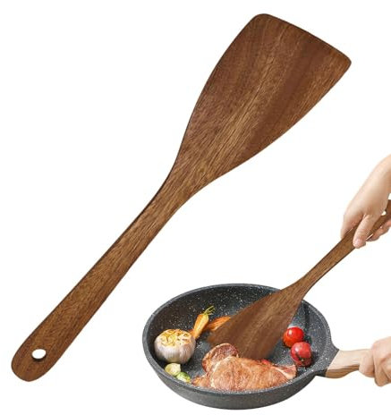 Juego de espátulas de madera de bambú premium, utensilios de cocina ecológicos | Espátula de cocina robusta para remover, cocinar y hornear, resistente al calor, resistente a los arañazos, ideal para