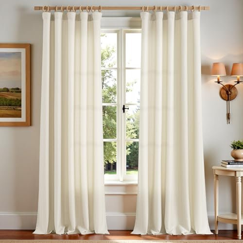 Vangao Gardinen mit Kräuselband Beige Gardinen 2er Set 140B X 245H cm Vorhänge für Wohnzimmer Modern Schlafzimmer Kinderzimmer Leinenoptik Landhausstil Landhaus Curtains Halbtransparent