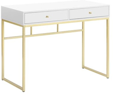 Vente-unique-Console avec 2 tiroirs en MDF - Blanc et doré - CODENIA