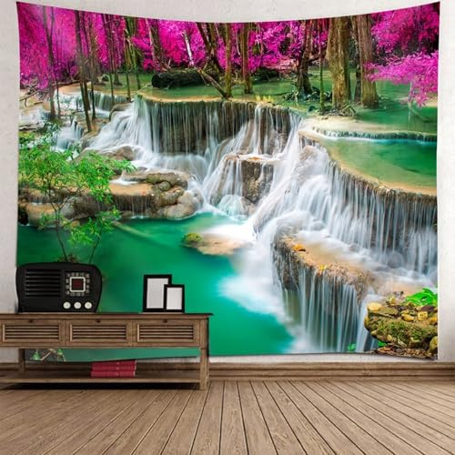 Aotiwe Wandtücher Groß, Wandtuch Boho Baum Wasserfall Natürliche Landschaft Fuchsie Weiß Grün Wandbehänge aus Stoff 240x220cm