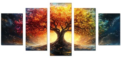 AMXBZC 5 pezzi Moderni Quadri Natura Paesaggi, Albero colorato della vita Soggiorno -Quadro Camera Da Letto, Quadri Cucina Sala Da Pranzo Bagno e Ufficio - 55x100cm Non incorniciato(Giallo)
