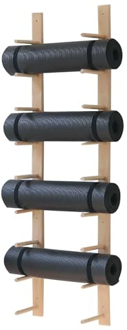 Yoga Mat Holder Wall Mount Wooden Storage Rack,Schaumstoff Rollenständer,Yogamatten-Aufbewahrungsregal mit verstellbarem Abstand Home-Fitnessstudio-Zubehör,für Home-Fitnessstudio(Size:9 layers)