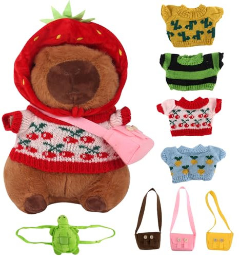 YANGUN Peluche Capybara, 23 cm Capibara Peluche, Juguete de Peluche Capybara con Ropa y Accesorios, Bonito Animal de Peluche de Capibara, Capybara para Niños y Niñas