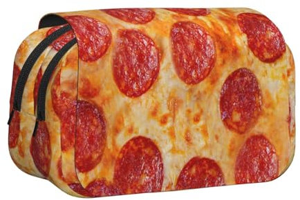 YXDVPALNE 3D-Pizza Peperoni Doppeltes Clamshell-Stifteetui, tragbares Bleistiftetui mit Reißverschluss