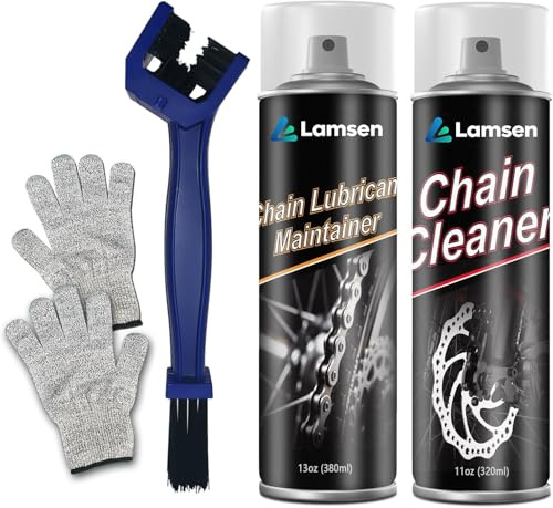 Lamsen Chain Cleaner Kit, Professional Bike Chain Cleaner Set, Motorcycle Cleaning Kit with Chain Cleaner & Chain Lube Including Brushes and Gloves for Cleaning and Maintain All Bicycles (1 Pack)