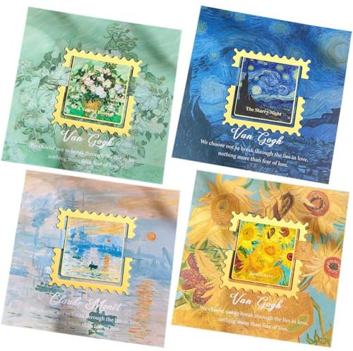 HiyyFloy 4-teiliges Lesezeichen Blumenkunst, Set 4 Designs, Sonnenblumen, Sternennacht-lesezeichen Aus Metall, Van-Gogh-ölgemälde-Thema, Vintage, Geschenke Für Buchliebhaber Für Frauen, Männer Und