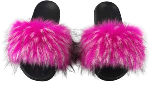 ticticlily Ciabatte Donna Estive Peluche Pantofole con Pelo Pelose Sandali Scarpe da Casa C Rose Rosso 40/41 EU