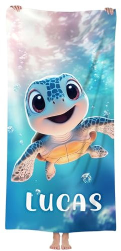 Jodimitty Mikrofaser Strandtuch Personalisiertes Name Wasserabsorbierend Schnelltrocknend Strandhandtuch für Erwachsene Kinder Strand Schwimmbad, 60x120cm/76x152cm/90x180cm (Schildkröte 3)