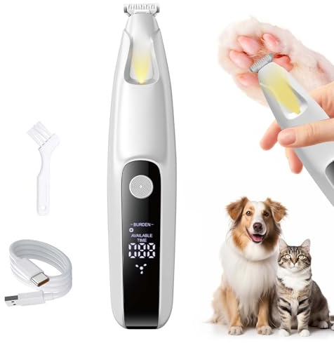 Tondeuse à pattes super silencieuse/rechargeable pour animaux de compagnie avec lumière LED, étanche, sans fil, tondeuse professionnelle pour chiens, chats, yeux (blanc)